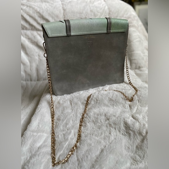Gray/green Framed Botanical House of Disaster Messenger Purse with Gold Chain - Picture 8 of 13